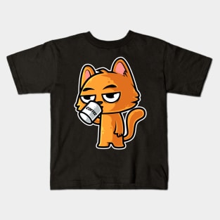 Funny Orange Cat and Coffee - Cat Lover graphic Kids T-Shirt